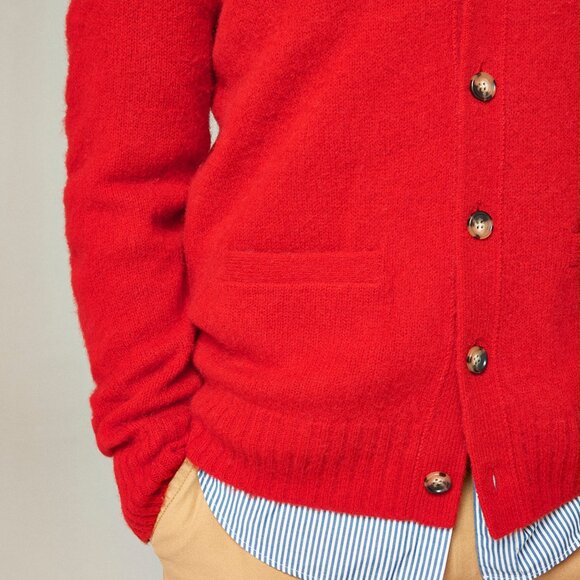 J Crew Wool Cardigan Mens Medium Red Sweater Fuzzy Hairy Brushed Button Up - Picture 3 of 5